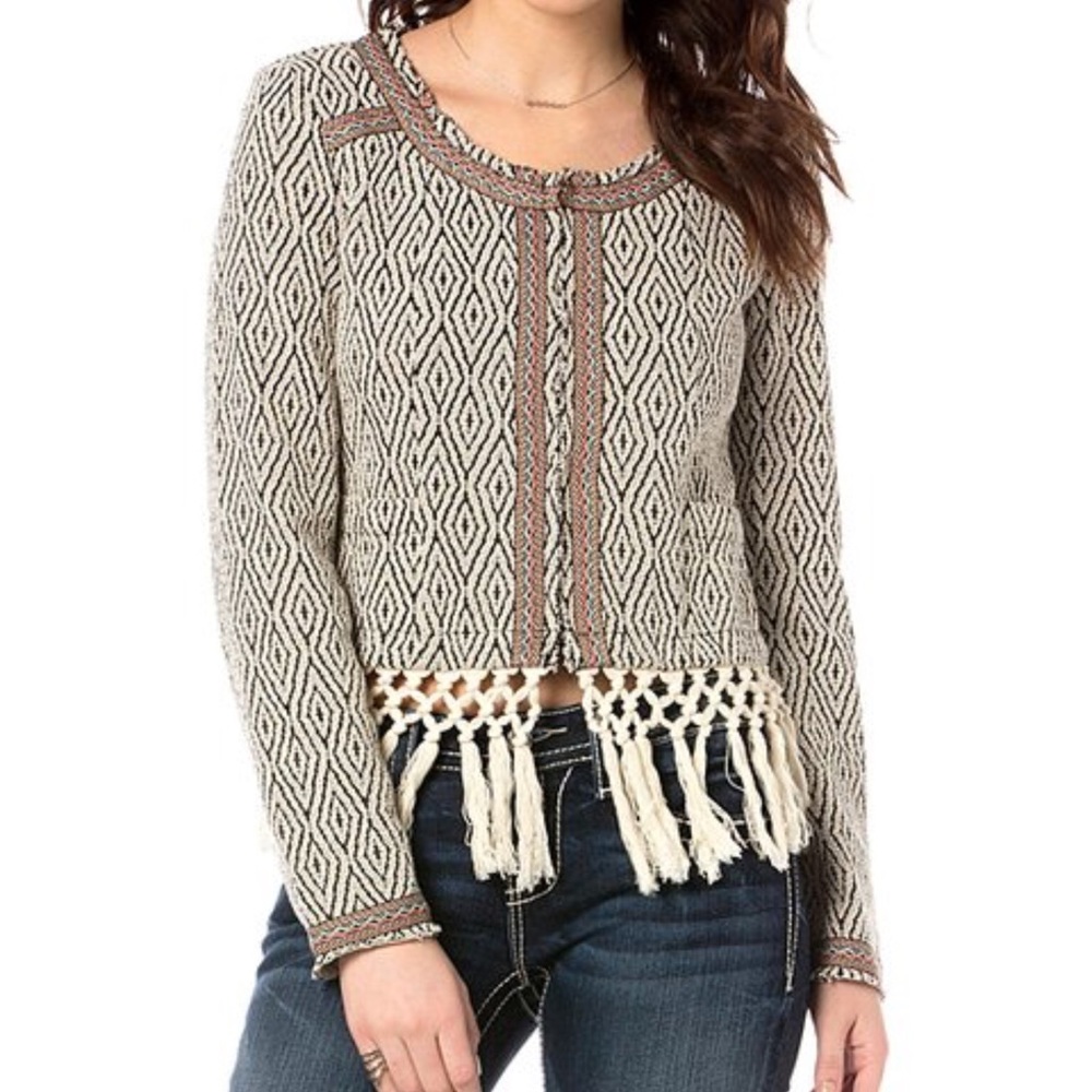 MISS ME COTTON BLEND FRINGE JACKET